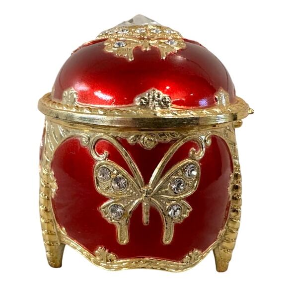 Splendid Music Box Red Enamel Crystal Embellished Butterfly Trinket Jewelry Box - Picture 2 of 8